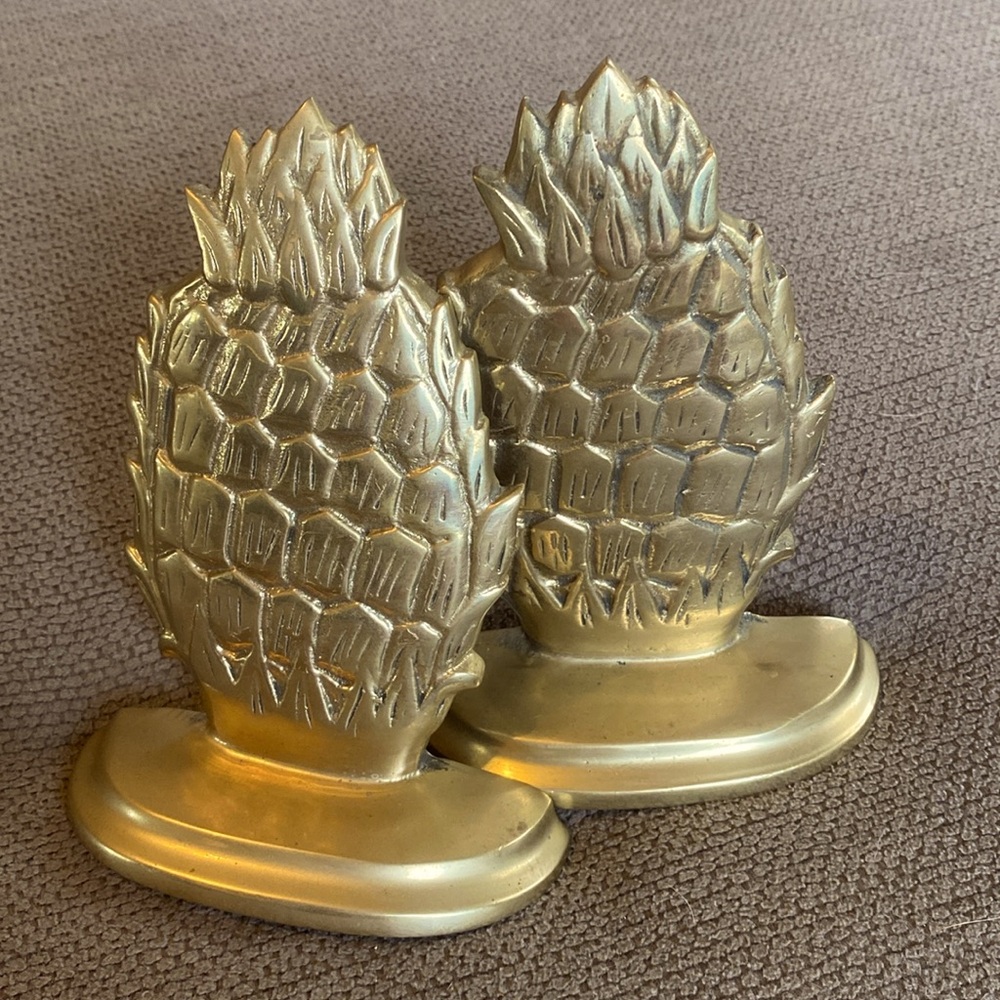 Pair of San Pacific Solid, Heavy Pineapple Book Ends. Excellent Condition.